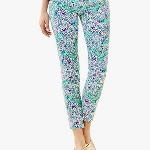 NWT Lilly Pulitzer South Ocean Skinny Crop Pants in Monkey Sea Melon Fig Size 0